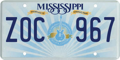 MS license plate ZOC967