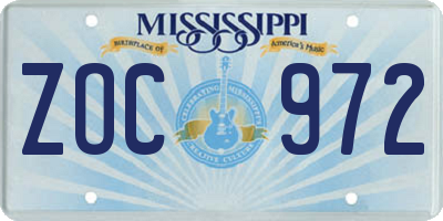 MS license plate ZOC972