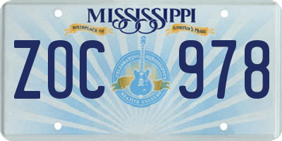 MS license plate ZOC978