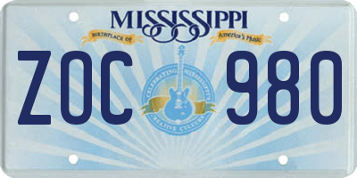 MS license plate ZOC980
