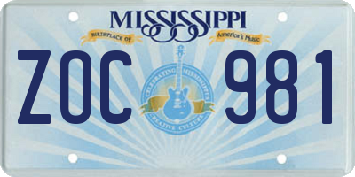 MS license plate ZOC981