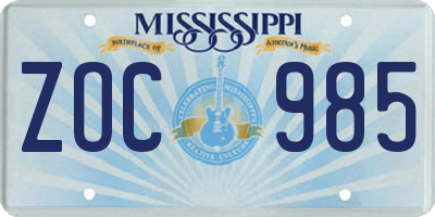 MS license plate ZOC985