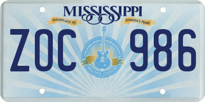 MS license plate ZOC986