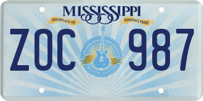 MS license plate ZOC987