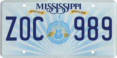 MS license plate ZOC989