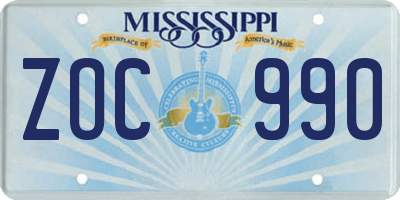 MS license plate ZOC990