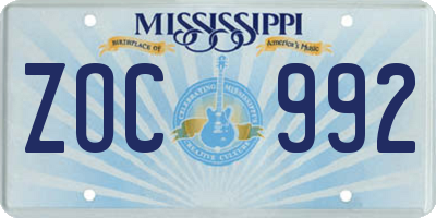 MS license plate ZOC992