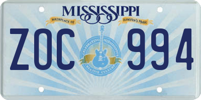 MS license plate ZOC994
