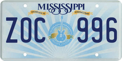 MS license plate ZOC996