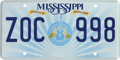 MS license plate ZOC998