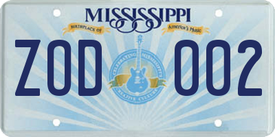MS license plate ZOD002