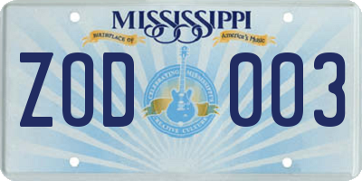 MS license plate ZOD003