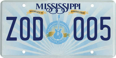 MS license plate ZOD005