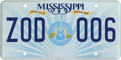 MS license plate ZOD006