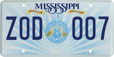 MS license plate ZOD007