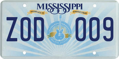 MS license plate ZOD009
