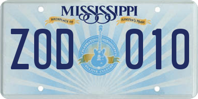 MS license plate ZOD010