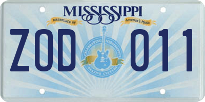 MS license plate ZOD011