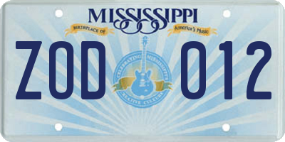 MS license plate ZOD012