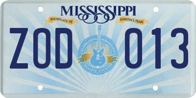 MS license plate ZOD013