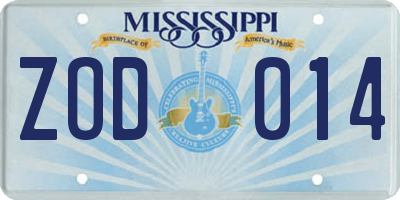 MS license plate ZOD014
