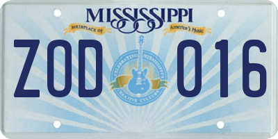 MS license plate ZOD016