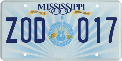 MS license plate ZOD017