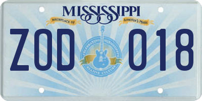 MS license plate ZOD018