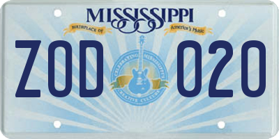 MS license plate ZOD020