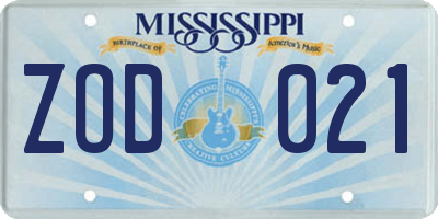 MS license plate ZOD021