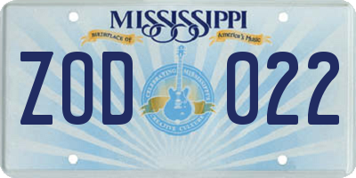 MS license plate ZOD022