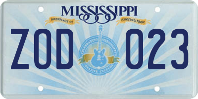 MS license plate ZOD023