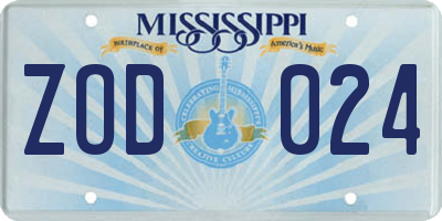 MS license plate ZOD024