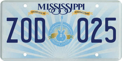 MS license plate ZOD025