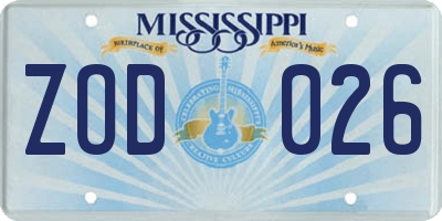 MS license plate ZOD026