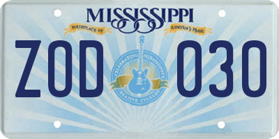 MS license plate ZOD030
