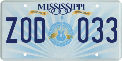 MS license plate ZOD033
