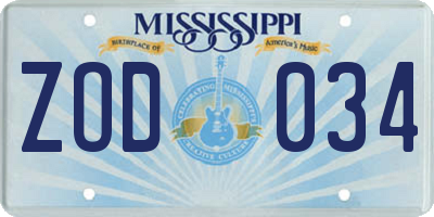 MS license plate ZOD034