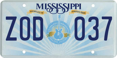MS license plate ZOD037
