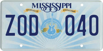 MS license plate ZOD040