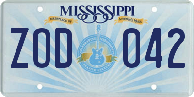 MS license plate ZOD042