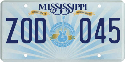 MS license plate ZOD045
