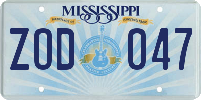 MS license plate ZOD047