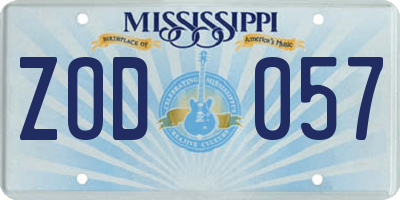 MS license plate ZOD057