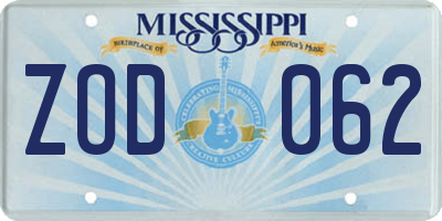 MS license plate ZOD062