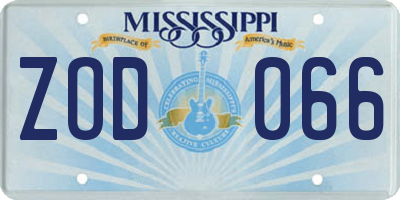MS license plate ZOD066