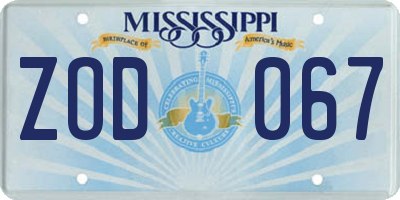 MS license plate ZOD067