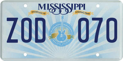 MS license plate ZOD070