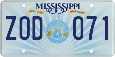 MS license plate ZOD071