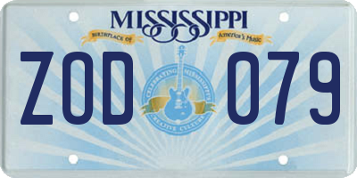 MS license plate ZOD079